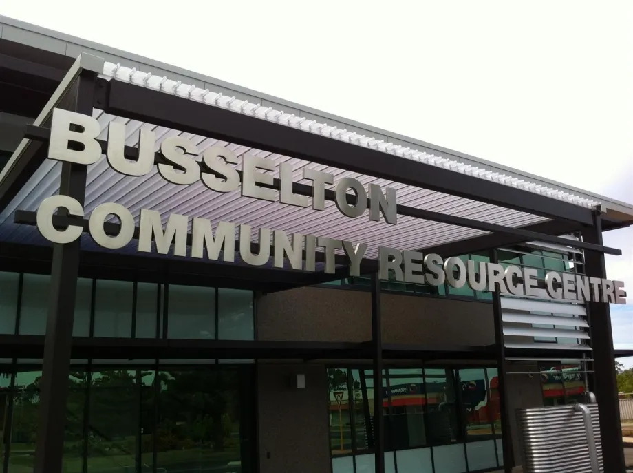Busselton Community Resource Centre dimensional metal lettering on the building fascia