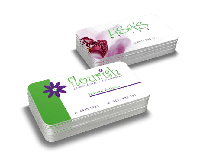 Flourish business cards with rounded corners