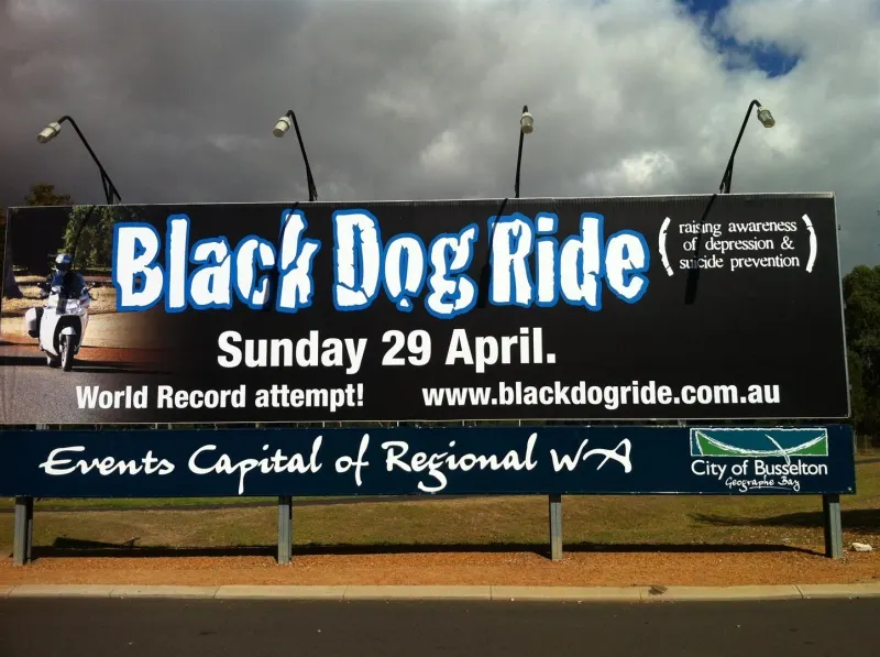 Black Dog Ride billboard on the Events Capital of Regional WA roadside frame