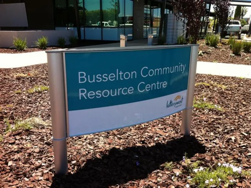 Busselton Community Resource Centre post-mounted entry sign