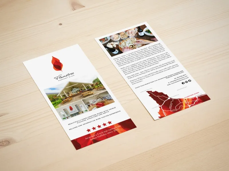 Restaurant flyers on a timber table