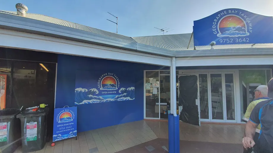 Geographe Bay Takeaway shopfront with fascia sign and wall graphic