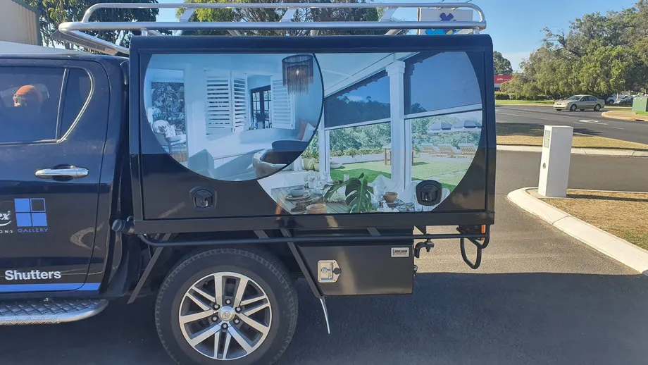 Shutters ute with a printed canopy wrap