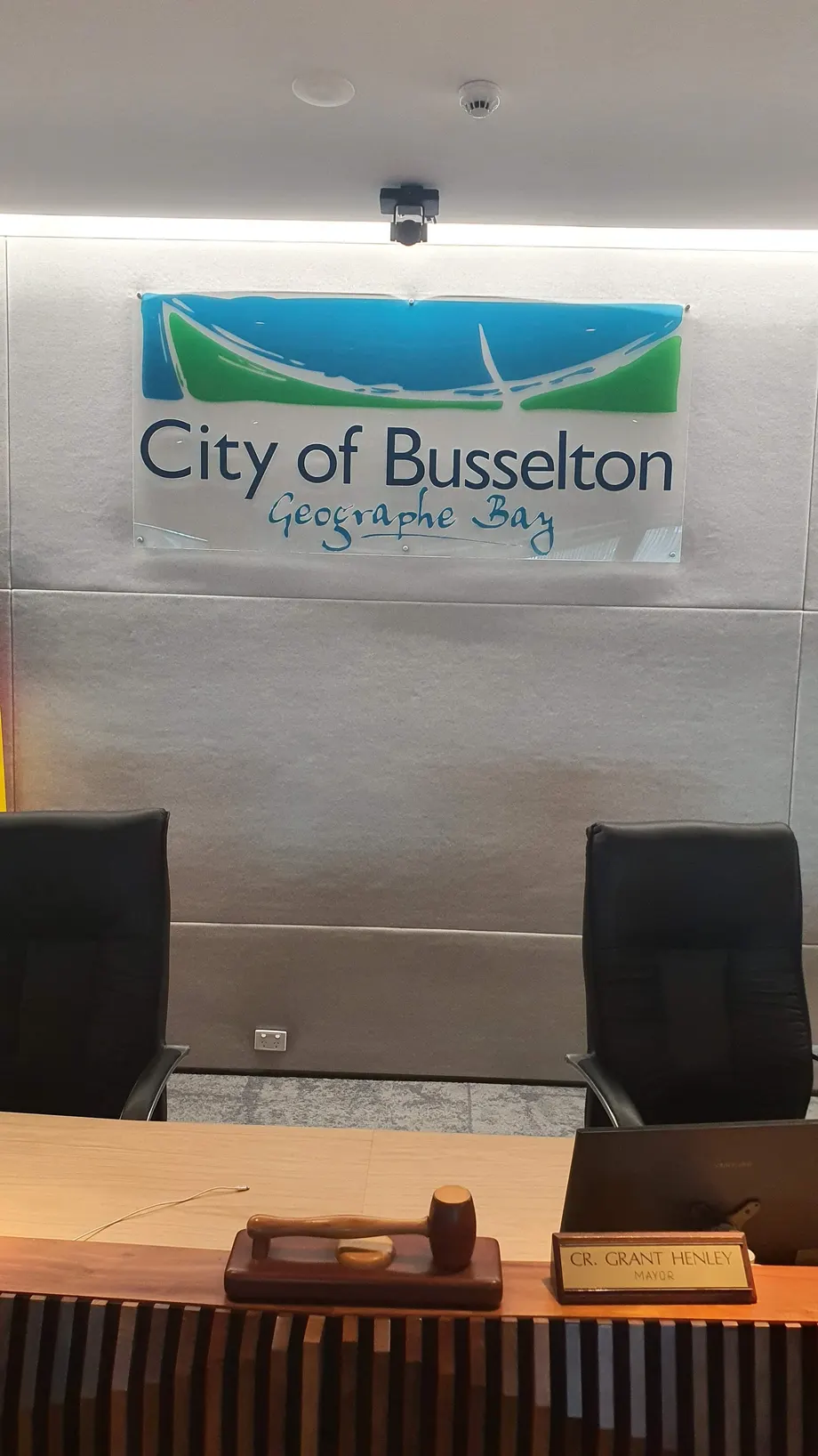 City of Busselton acrylic sign above a reception desk