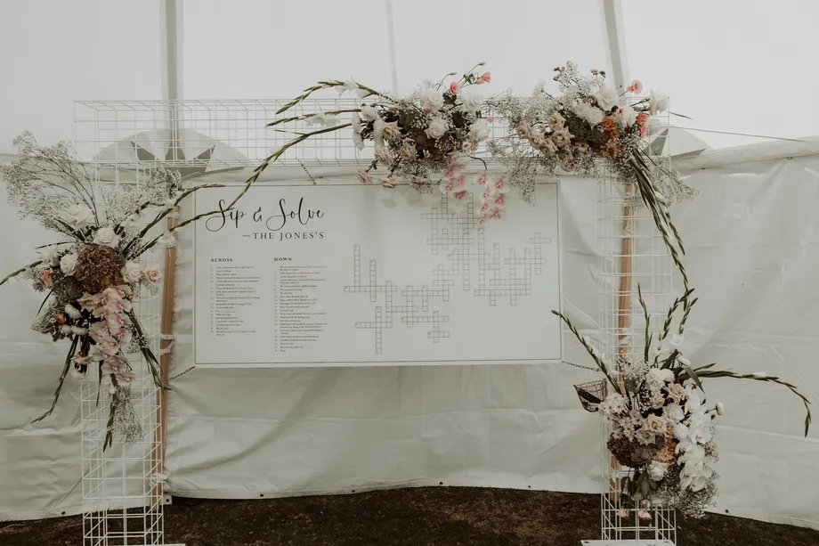 Wedding seating chart sign framed with flowers