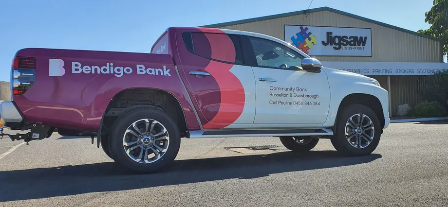 Bendigo Bank ute with partial wrap