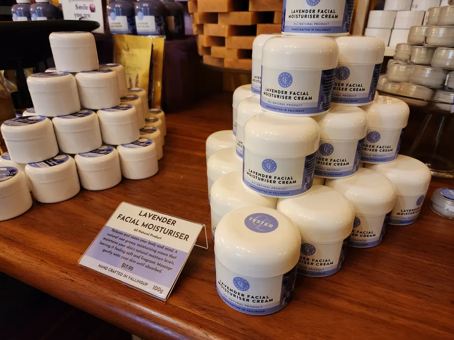 Lavender facial moisturiser jars with printed labels