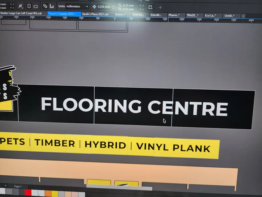 Trevors Carpets Flooring Centre fascia artwork on screen