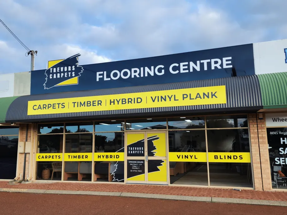 Trevors Carpets Flooring Centre shopfront fascia and window signage