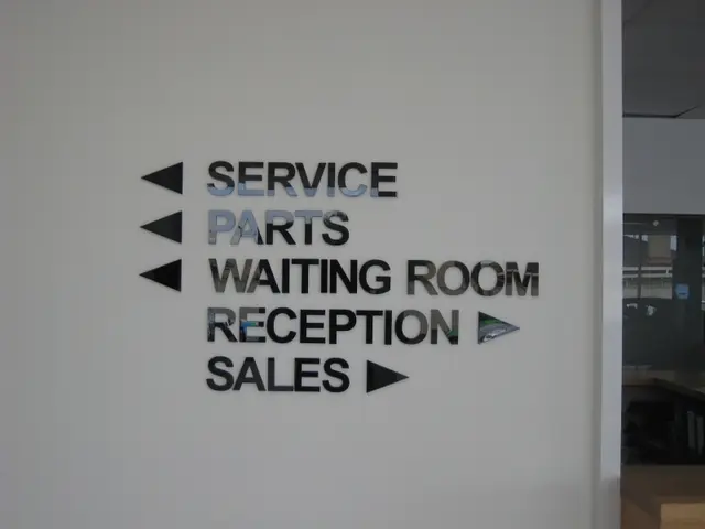 Directional wall lettering for service, parts, waiting room, reception and sales